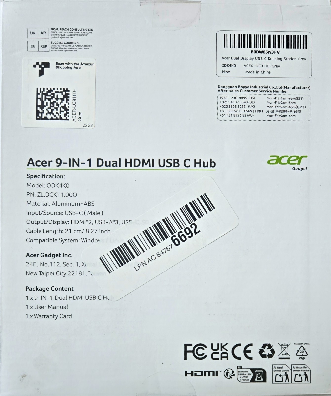 Acer 9-In-1 USB C Hub ~ 4K HDMI, Ethernet Adapter, 5Gbps USBA 3.0, SD Card