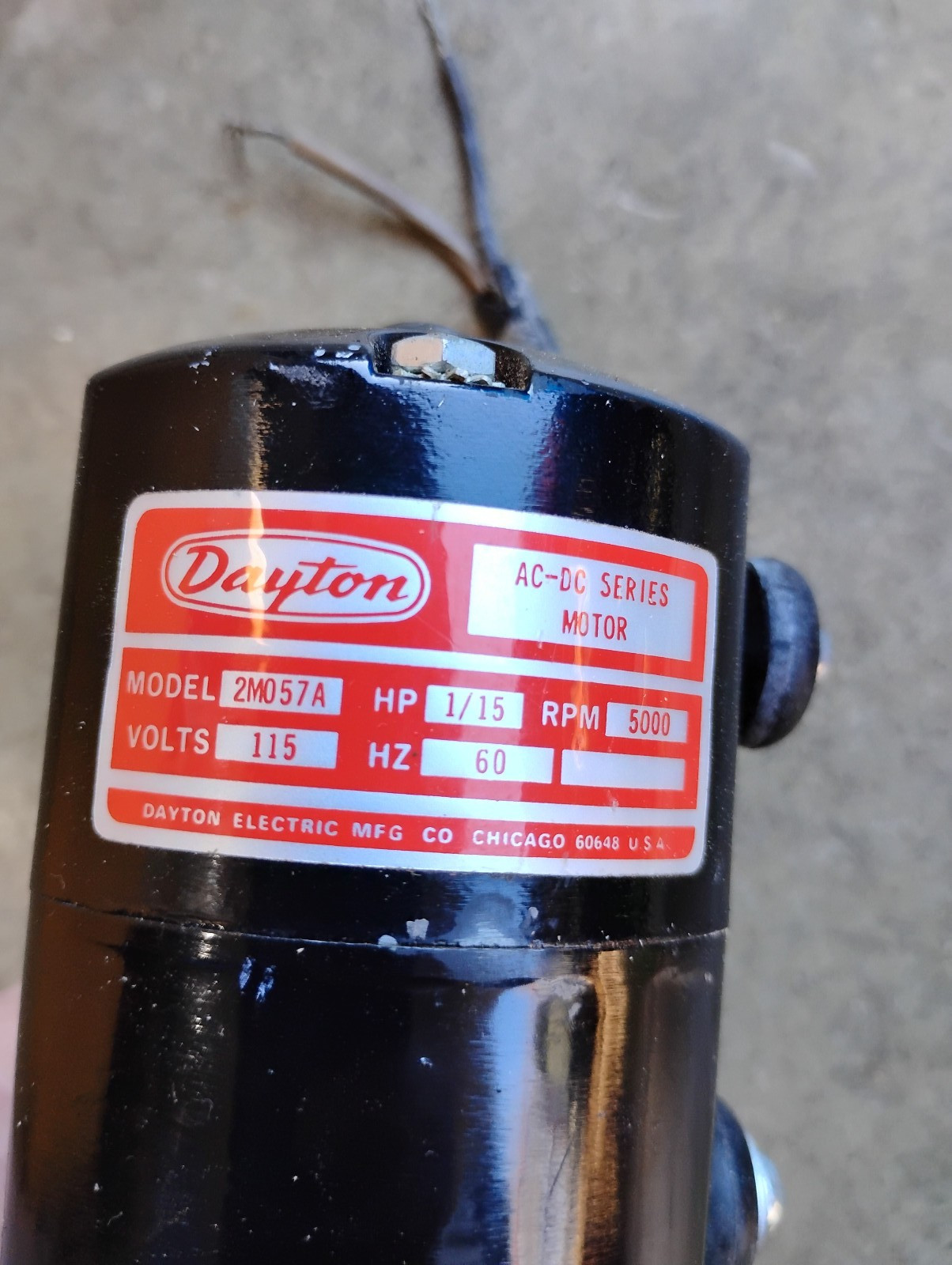 DAYTON AC-DC SERIES MOTOR 2M057A 1/15HP 5000RPM 115v 60 HZ WORKS GREAT