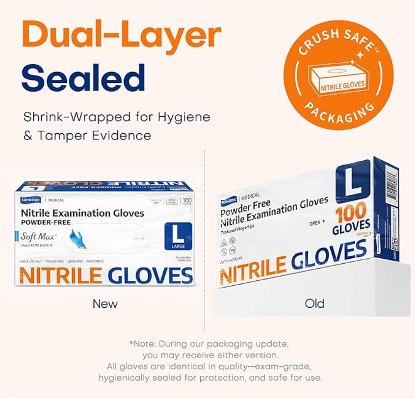 Supmedic Medical Soft Max™ Nitrile Exam Gloves, 100 Count Latex-Free….