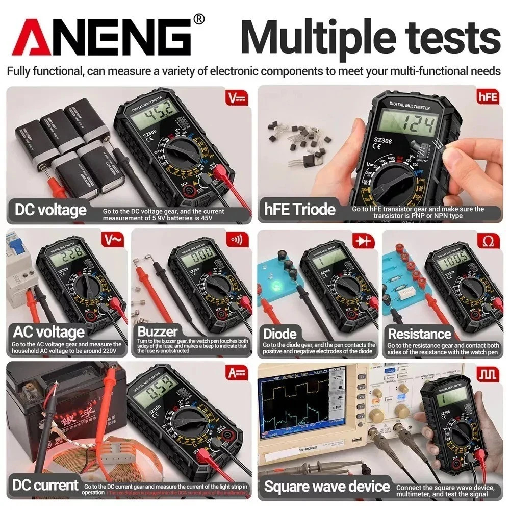 LCD Digital Multimeter Voltmeter Ammeter Ohmmeter Volt AC DC Tester Leads Meter