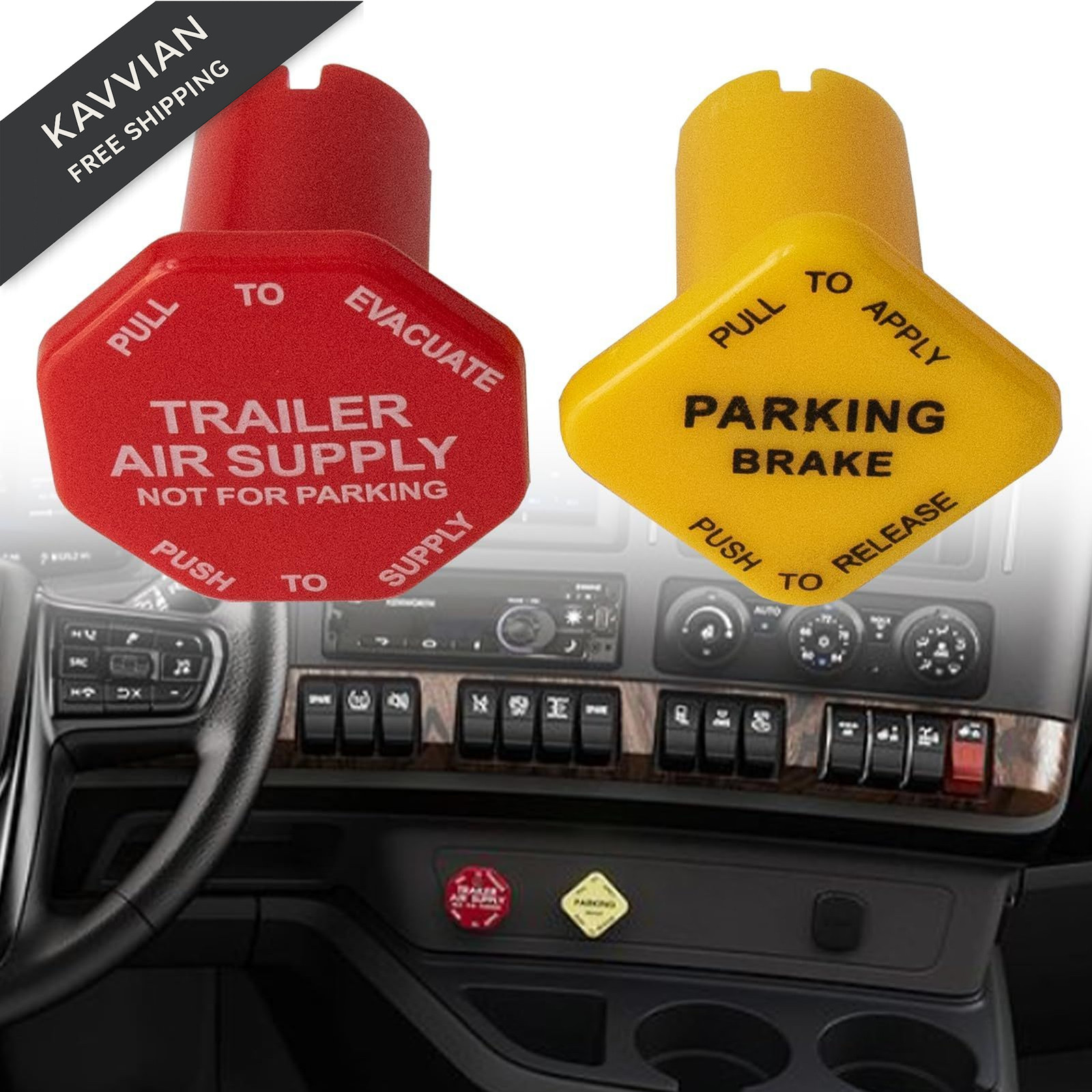 AUPARTIK Parking Brake & Trailer Air Supply Mv-3 Knob Yellow & Red Fit
