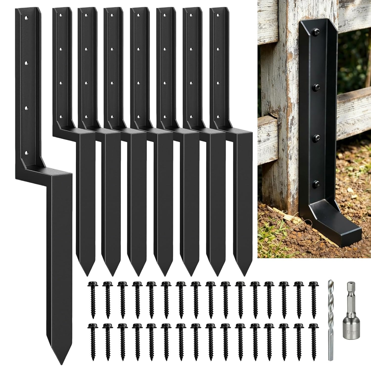 Fence Post Repair Kit Heavy Duty – Thickened Steel Fence Post Anchor Ground Spik