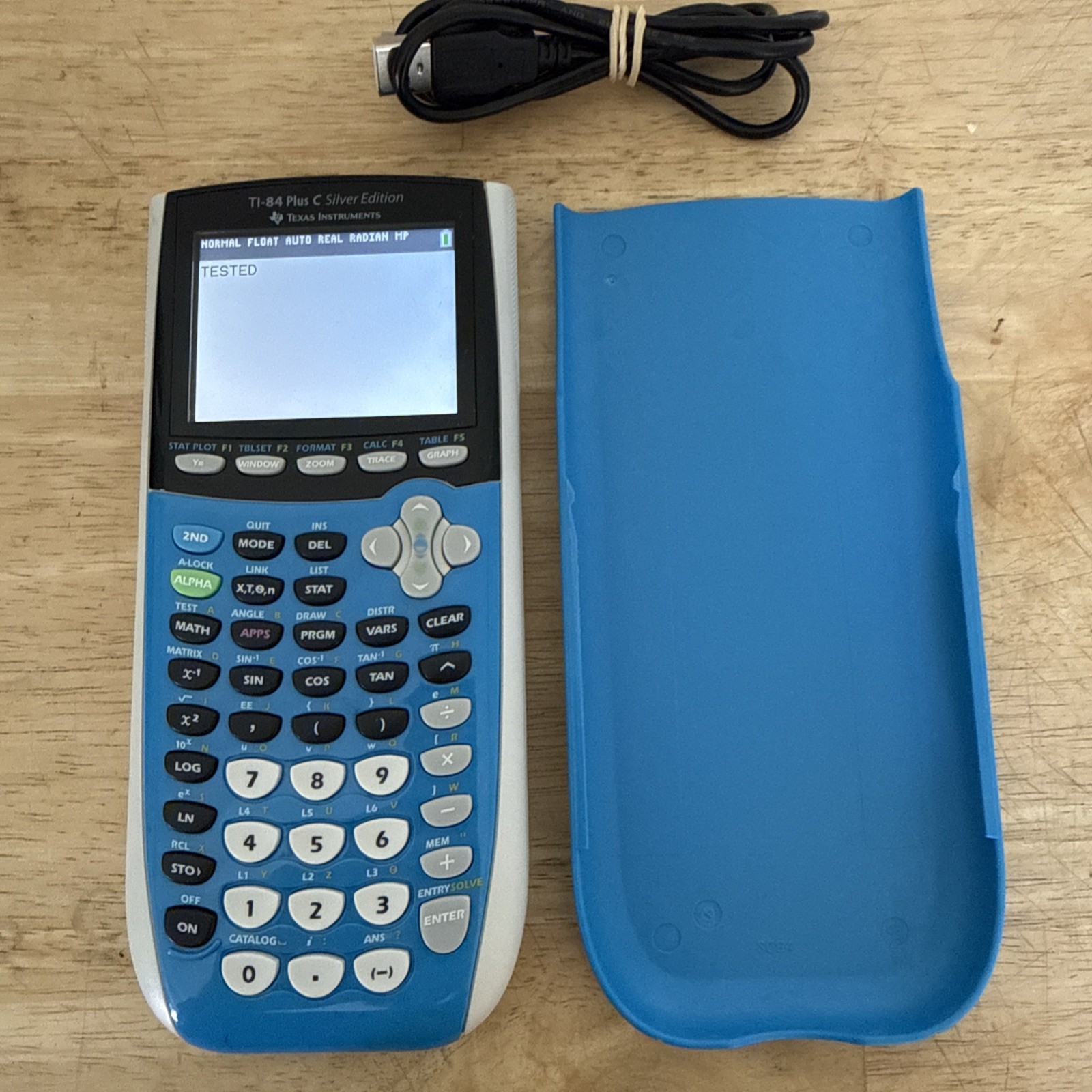 TI-84 Plus C Silver Edition Texas Instruments Calculator Blue With Cover Working
