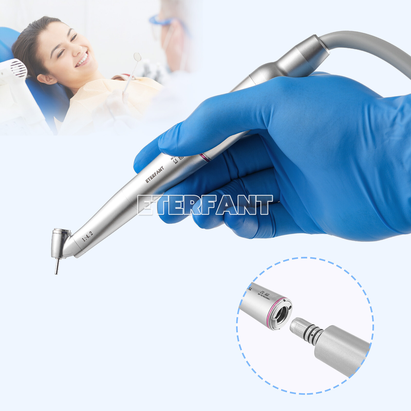 ENTERFANT Dental 1:1/1:4.2/20:1 Implant LED Fiber Optic Contra Angle Handpiece
