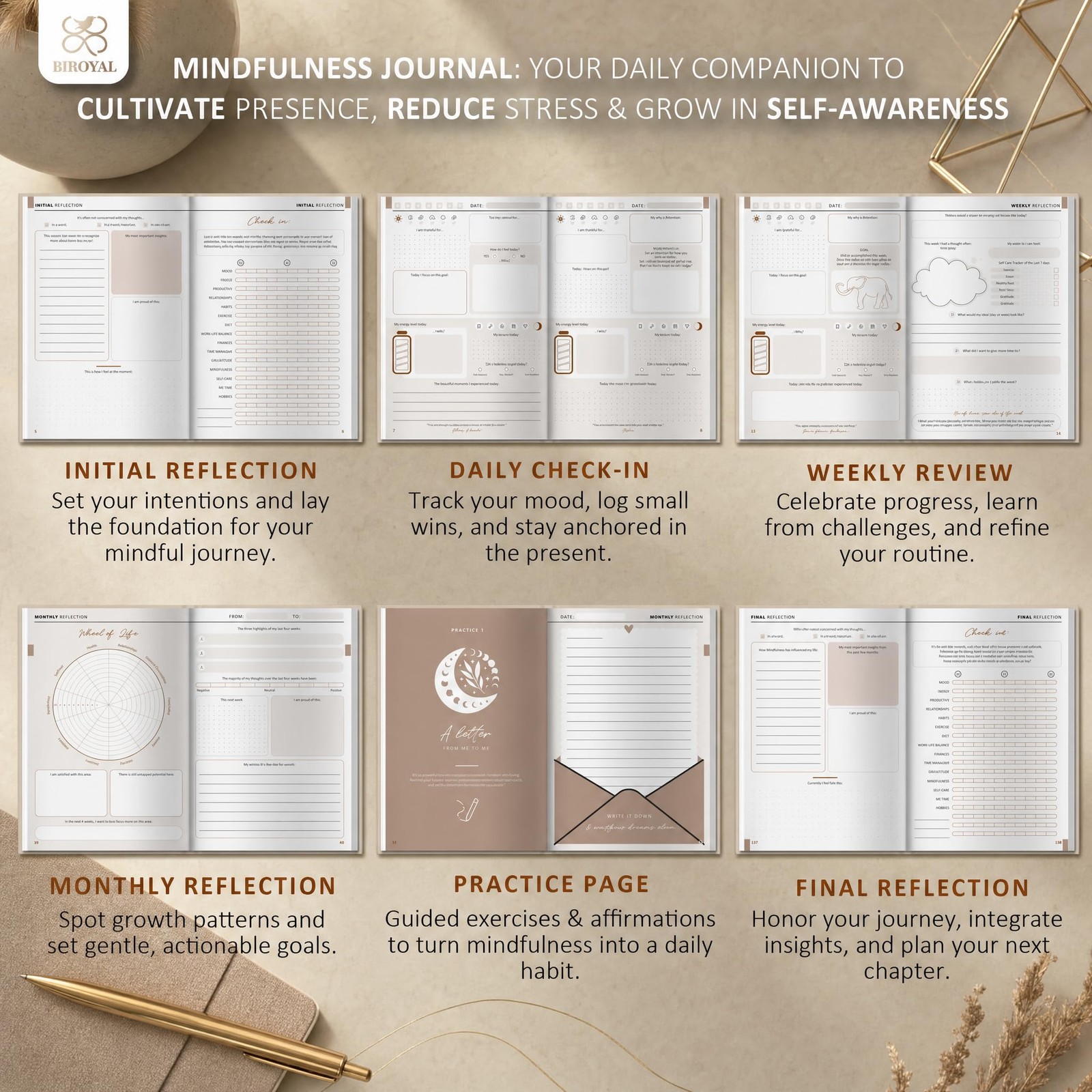 BIROYAL 5 Minute Gratitude Journal 2026 – Undated Daily Khaki