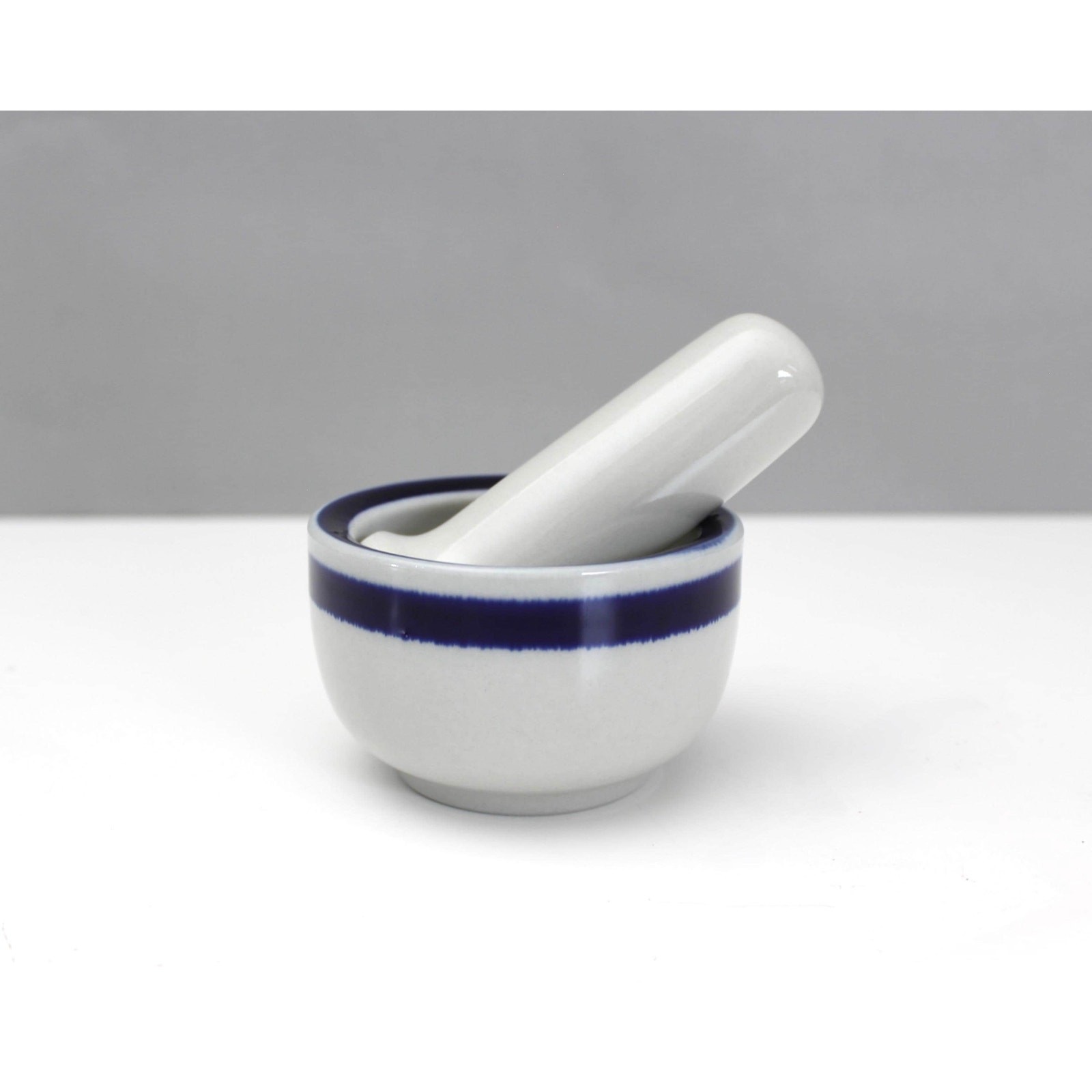 Vintage Arabia Finland Anemone Mortar & Pestle Ceramic Blue Stripe Apothecary
