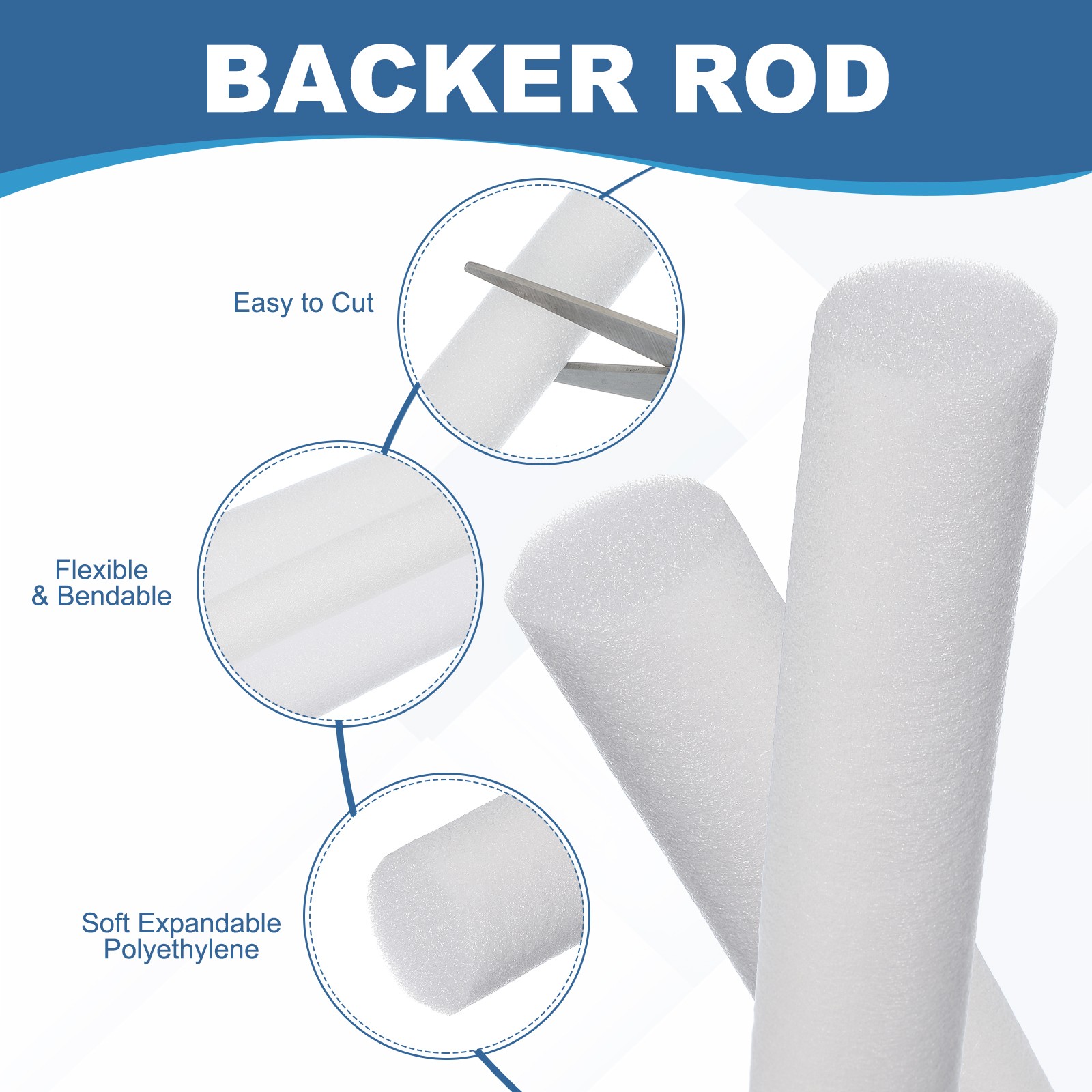 1/2″x16 Ft Backer Rod for Gaps and Joints Foam Caulk Crack Filler White