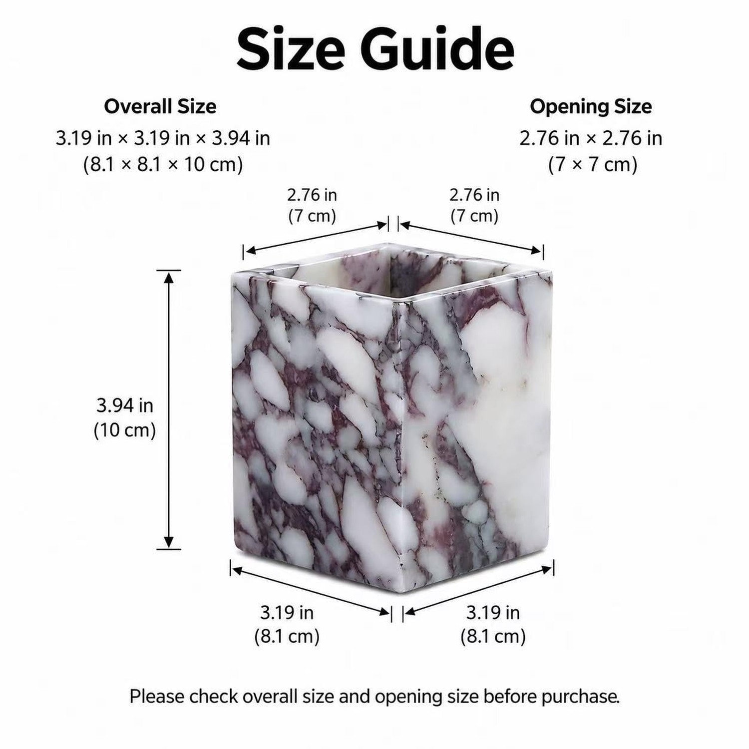 Marble Pen Holder, 3.19 in Square Pencil Cup | Natural marble pencil cup for …