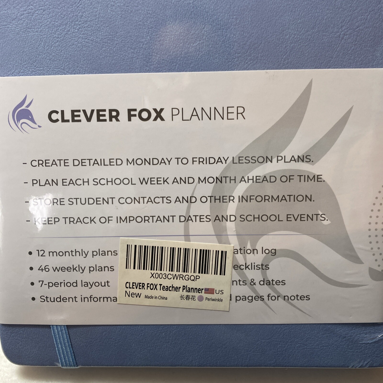 Clever Fox Teacher Lesson Planner Large Undated 7-Period Vertical Layout Blue