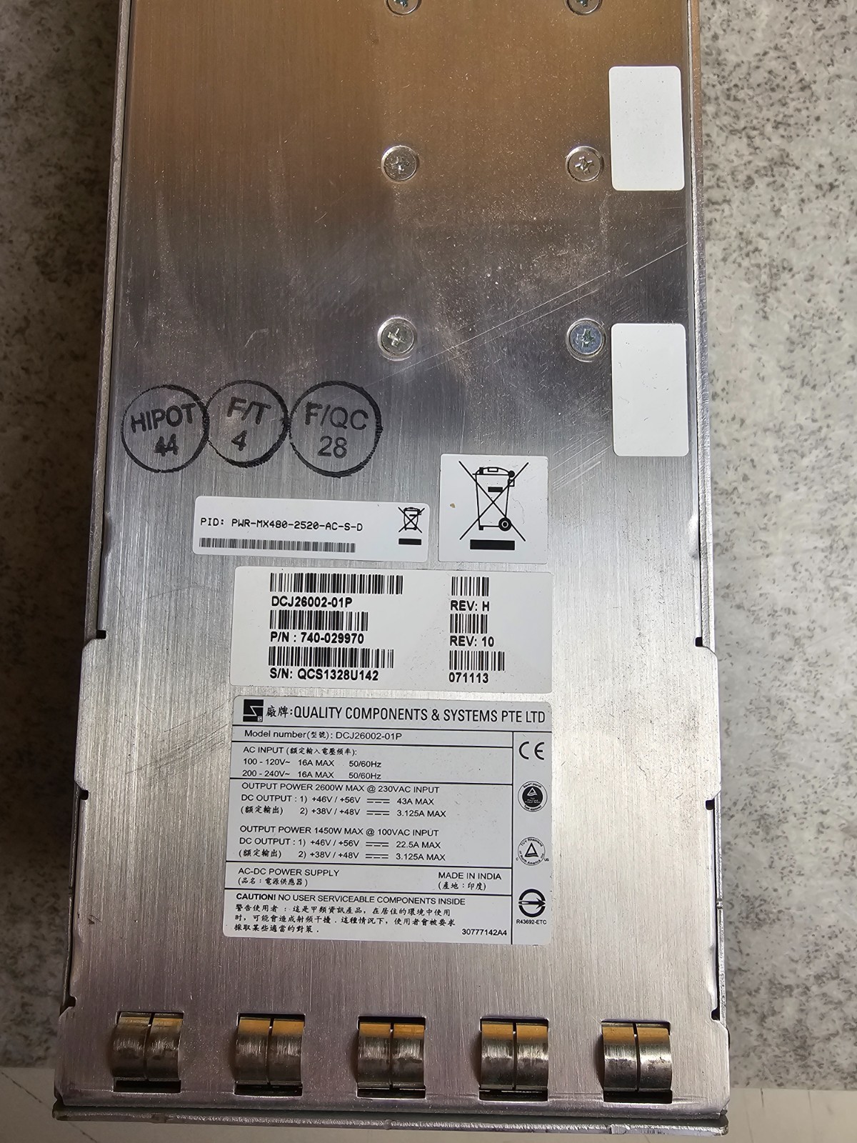 Juniper MX480 2520W AC Power Supply PWR-MX480-2520-AC