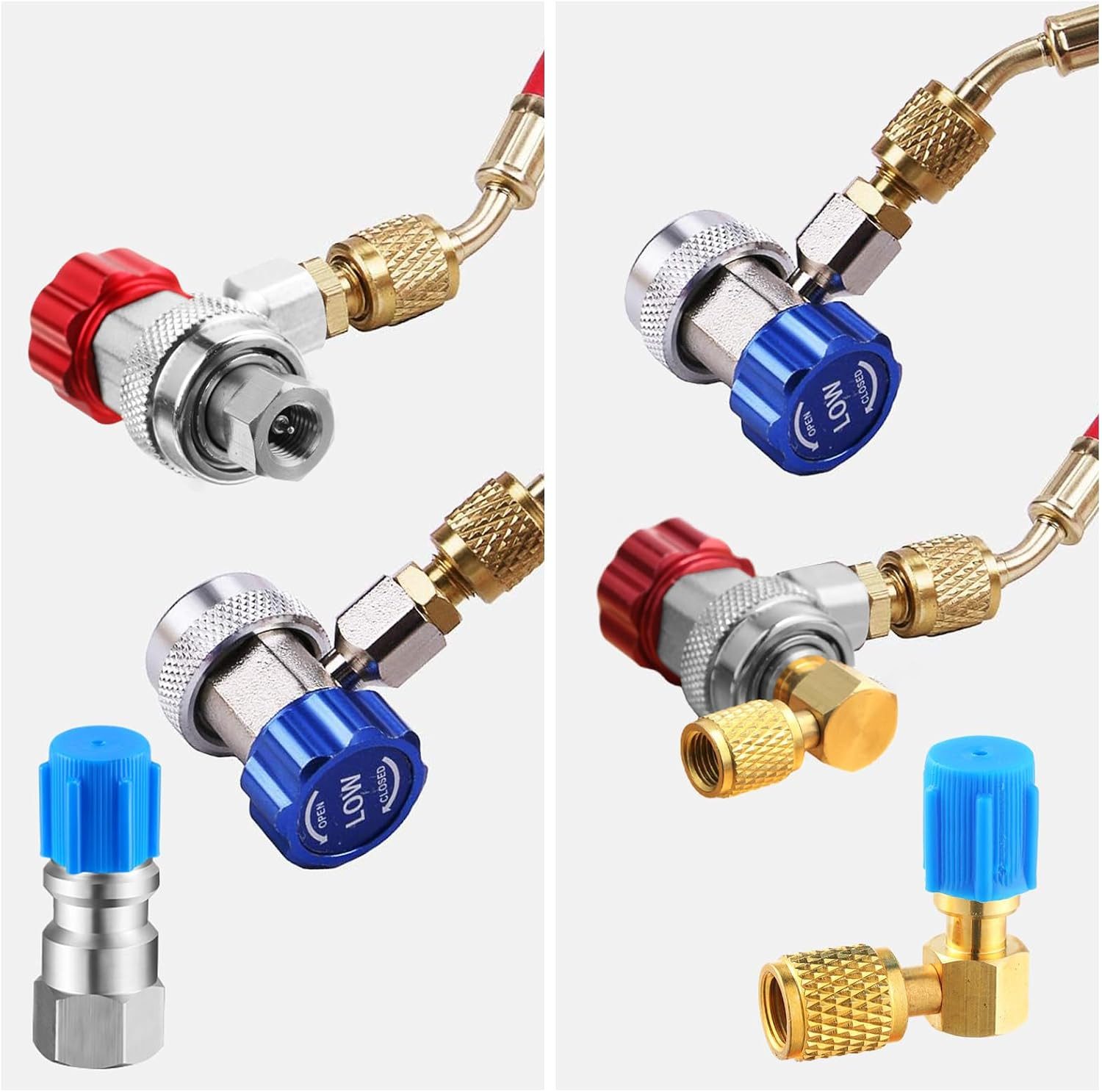 R12 to R134A AC Fitting Conversion Adapter Kit, Quick Coupler Valve A/C 90° Port
