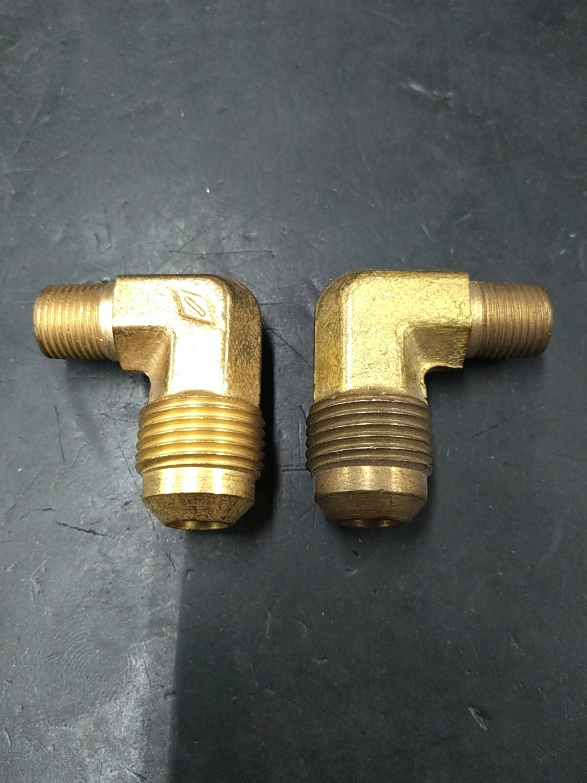 (2) 349-06-02 Brass 90° Elbow Male 3/8 SAE 45° to Male 1/8 NPT