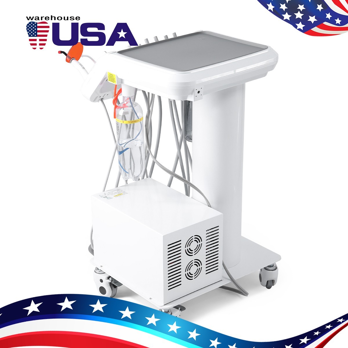 Dental Portable Delivery Unit System Air Compressor Cart /w+ Surgical Lamp Light