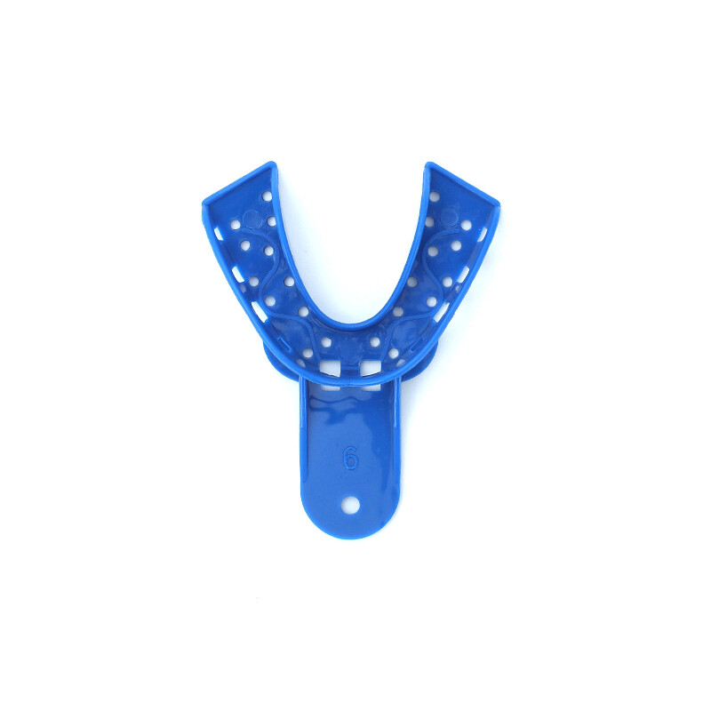 2PCS Dental Impression Trays Blue Plastic Perforated Set Upper / Lower S/M/L/XL
