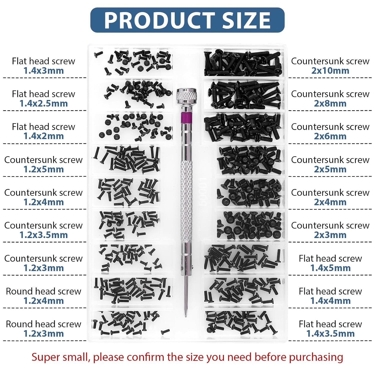 Small Screws Assortment Kit M1.2 / M1.4 / M2.0 Tiny Micro Screws Set Black 500pc