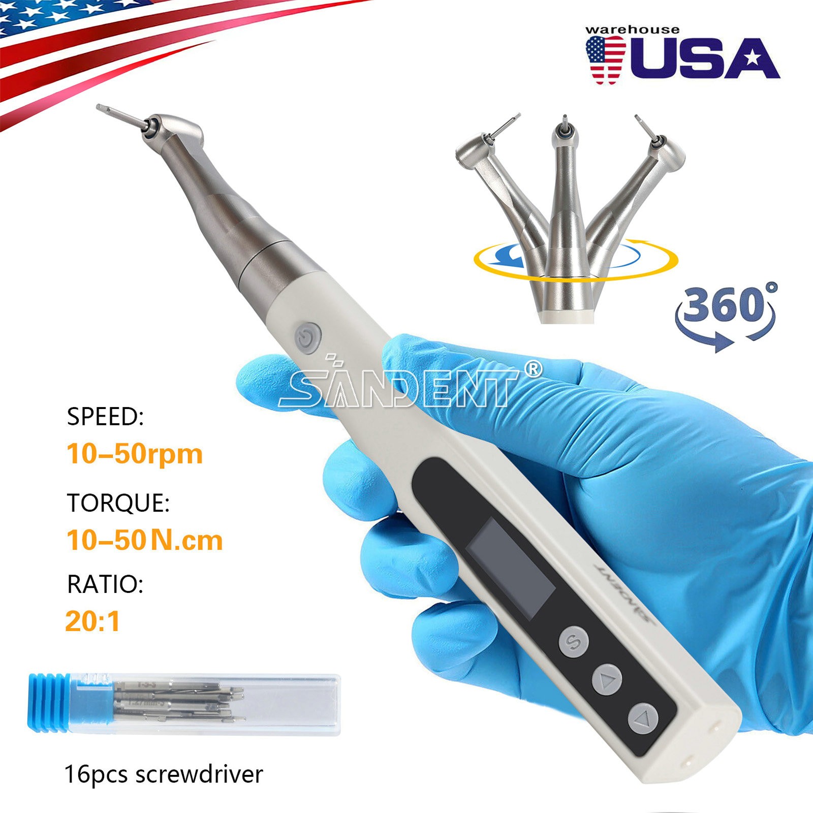 Dental Electric Torque Wrench Tip 360° Cordless Endodontic Implant Handpiece US