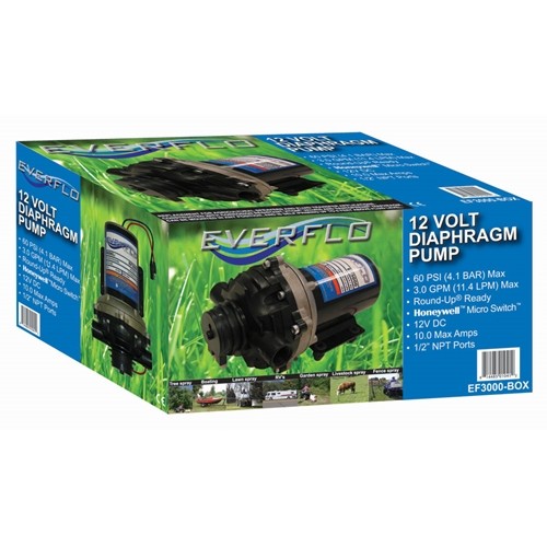 Everflo EF3000-BOX Diaphragm Pump 12 V, 60 PSI, 3.0 GPM