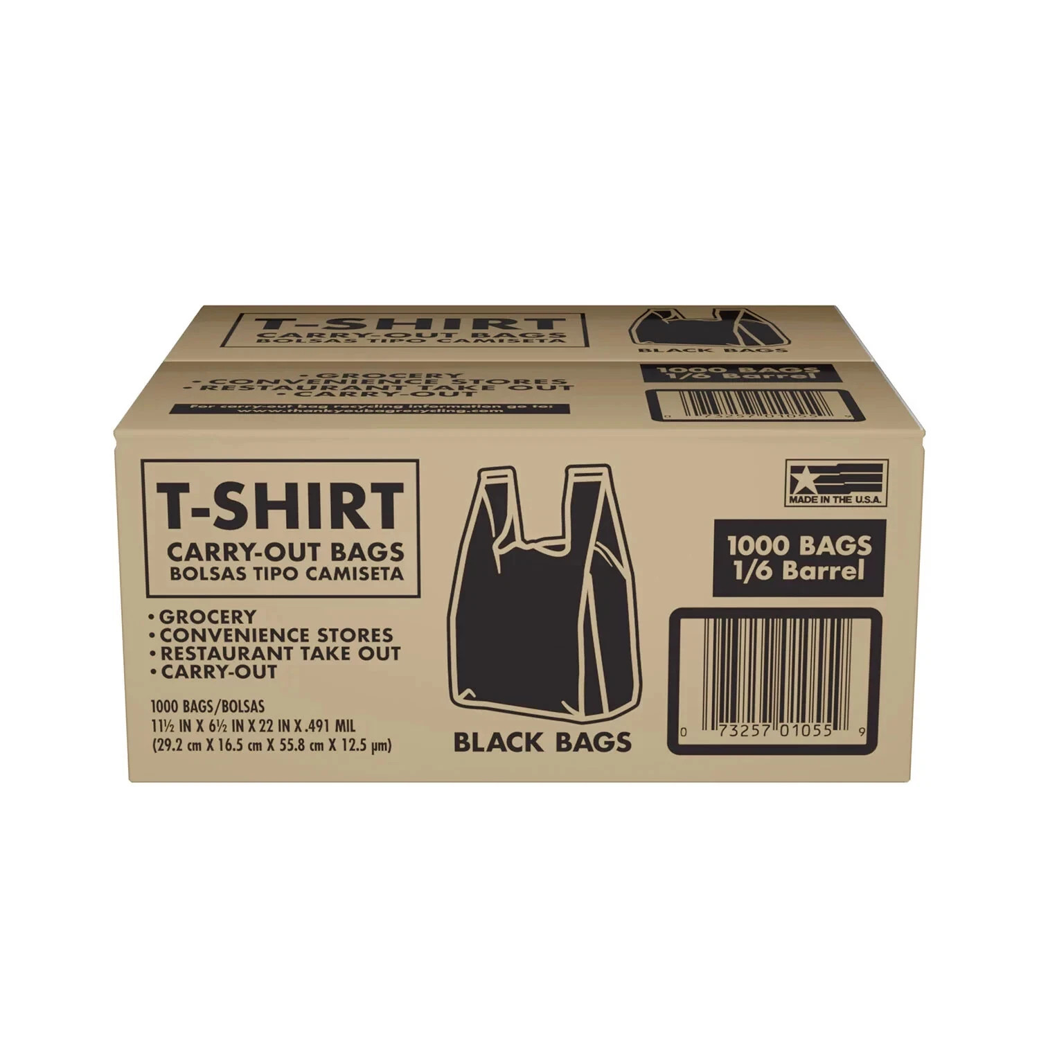 Black T-Shirt Carryout Bags, 11.5″ x 6.5″ x 22″ (1,000 ct.) free shipping