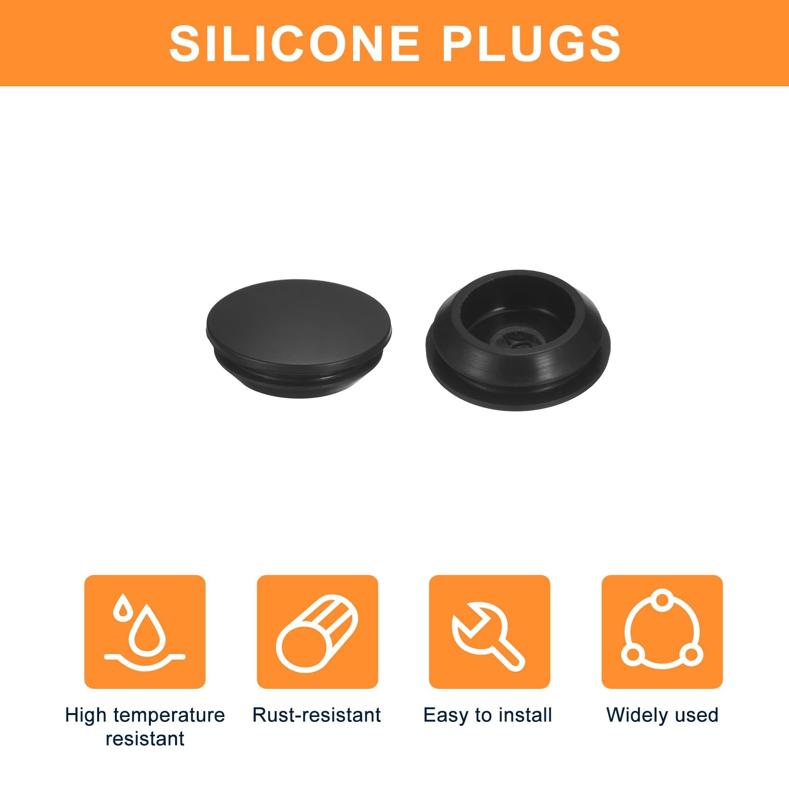 uxcell 8Pcs Silicone Plugs, Rubber Round Snap in Locking Hole 20-22mm, Black