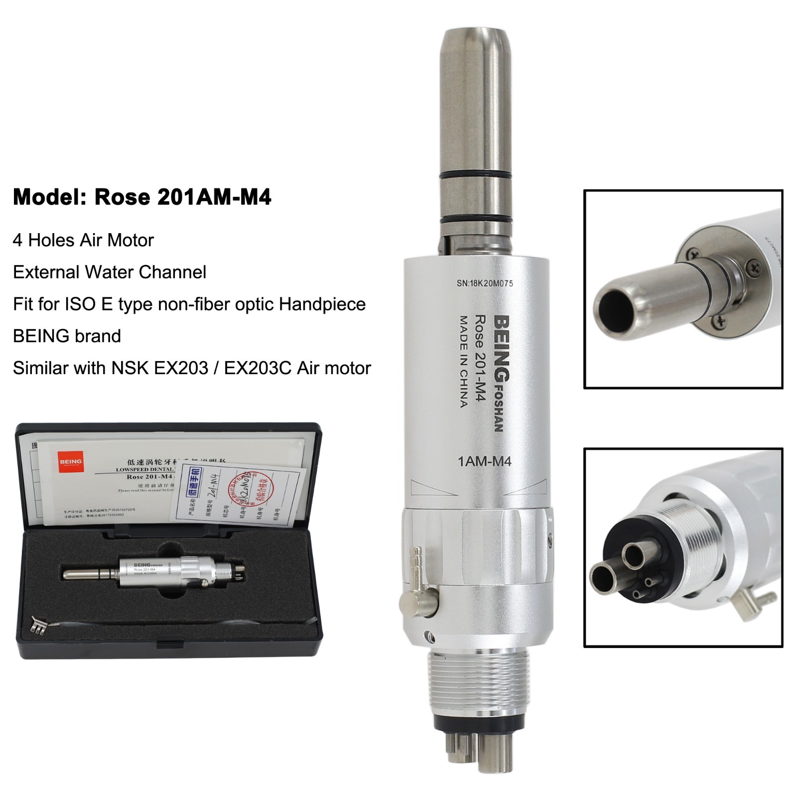 Dental Prophy Hygiene Handpiece 4:1 1:1 Straight Nose Cone Air Motor 4 Hole RDH