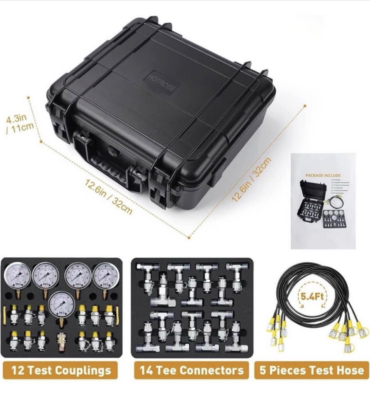 60Mpa Hydraulic Pressure Test Kit 5 Gauges 13 Couplings 14 Tee Connectors 5 Hose