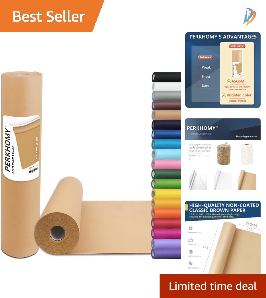 100 Sheets 17.5″ x 1200″ Brown Kraft Paper Roll for Arts, Crafts & Gift-Wrapping