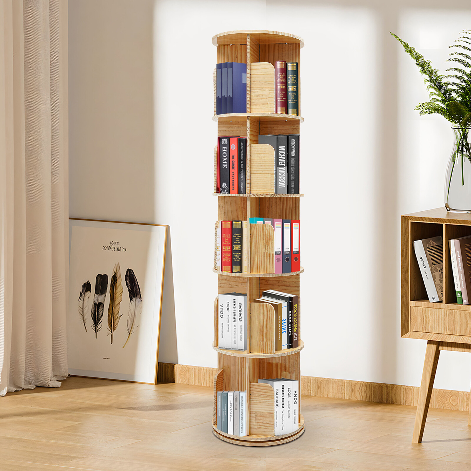 5 Tier Floor Standing Bookcase 360° Rotating Bookcase Floor Standing Bookshelf