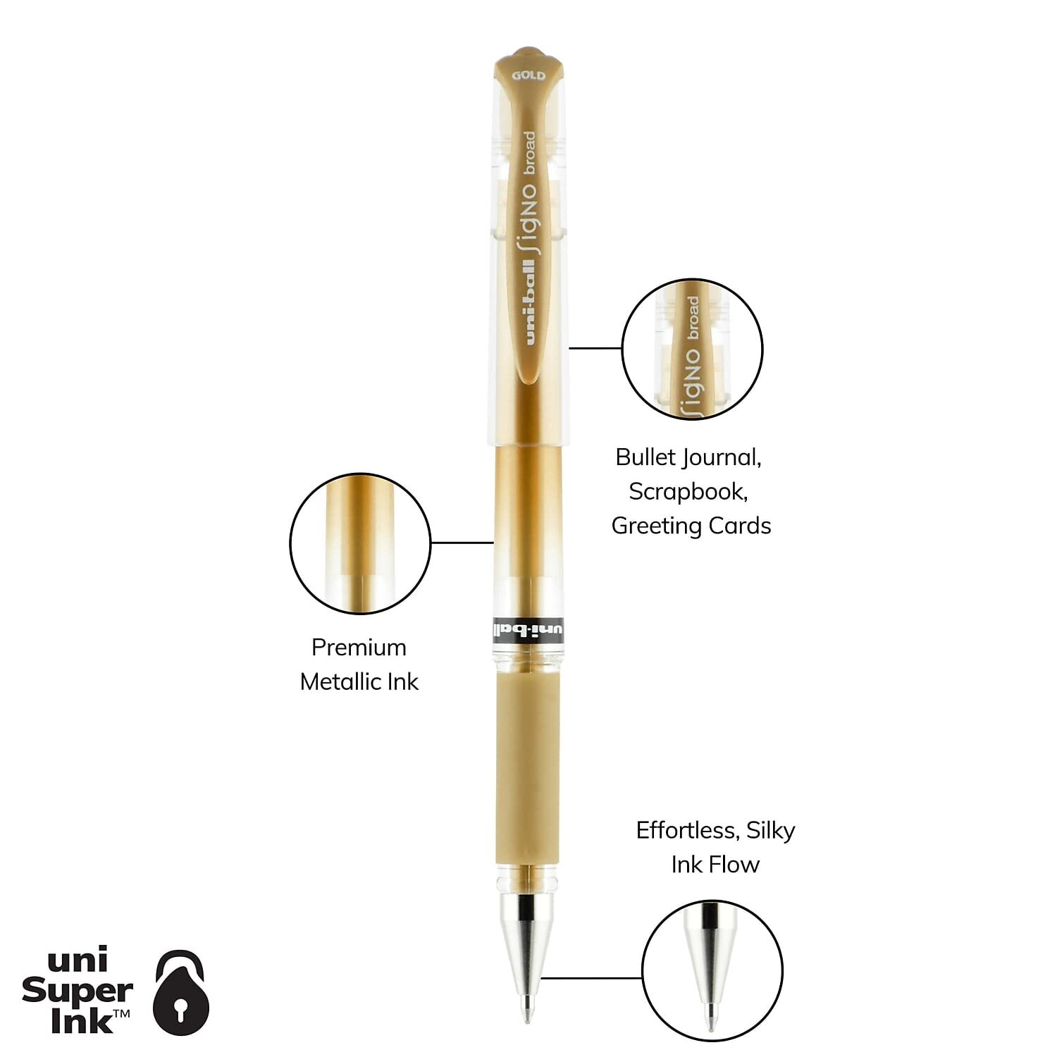 Uni-ball Impact Gel Pens Bold Point 1.0mm Assorted Metallic 3 Count