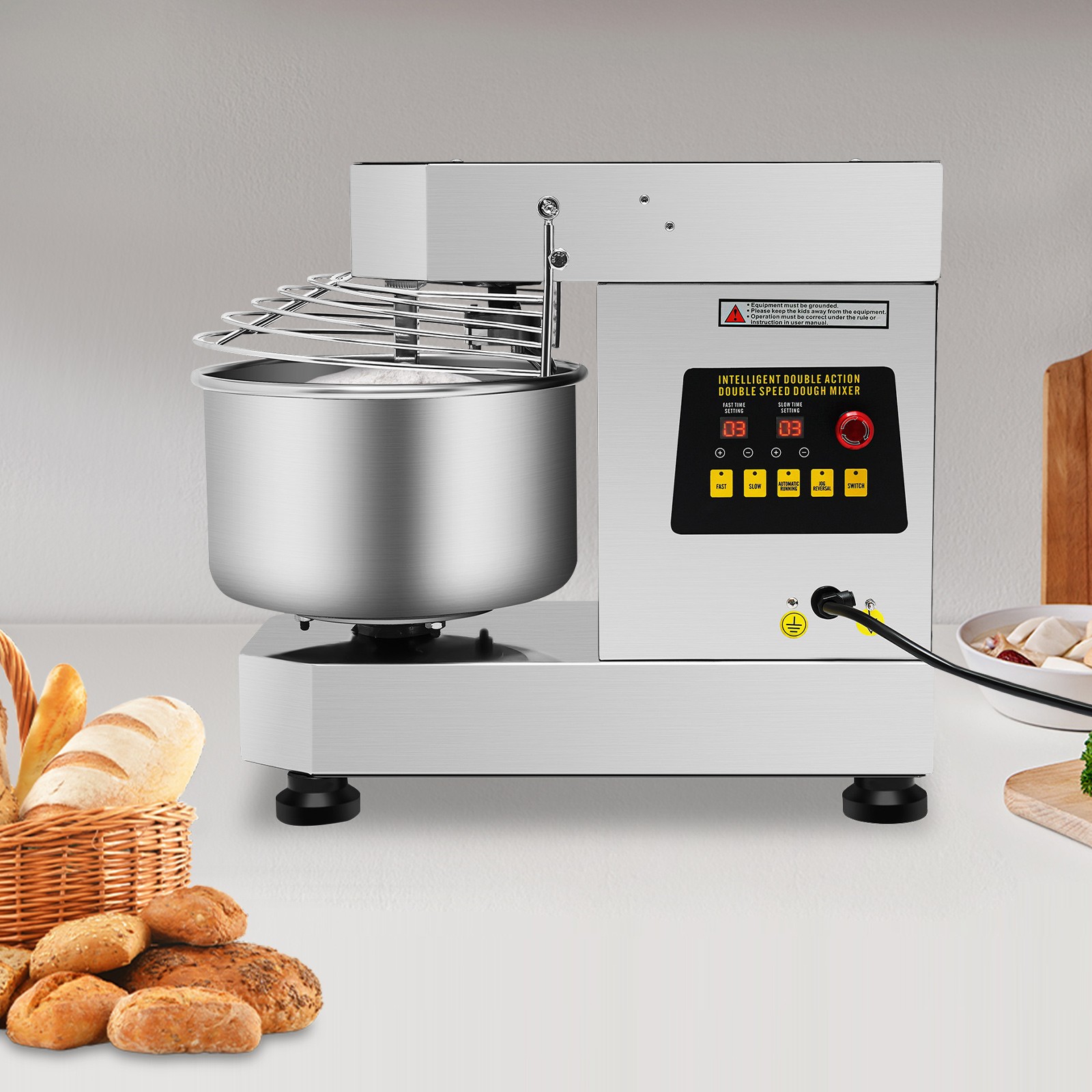 110V 60Hz Dough Kneading Machine 750W Commercial Dough Mixer, Max 360° Mixing