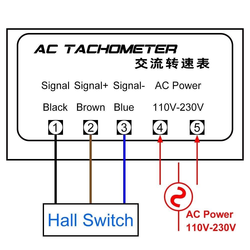 AC 110V-230V High Precision Digital LED Motor Speed Tachometer Anti-jamming Hall