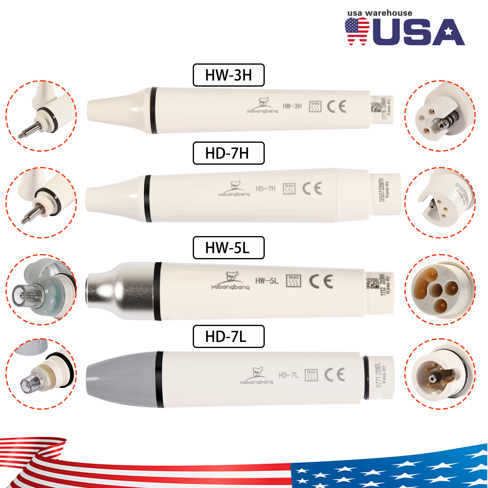 Dental Ultrasonic Scaler Handpiece / LED / 5*Tips for EMS WOODPECKER DTE SATELEC