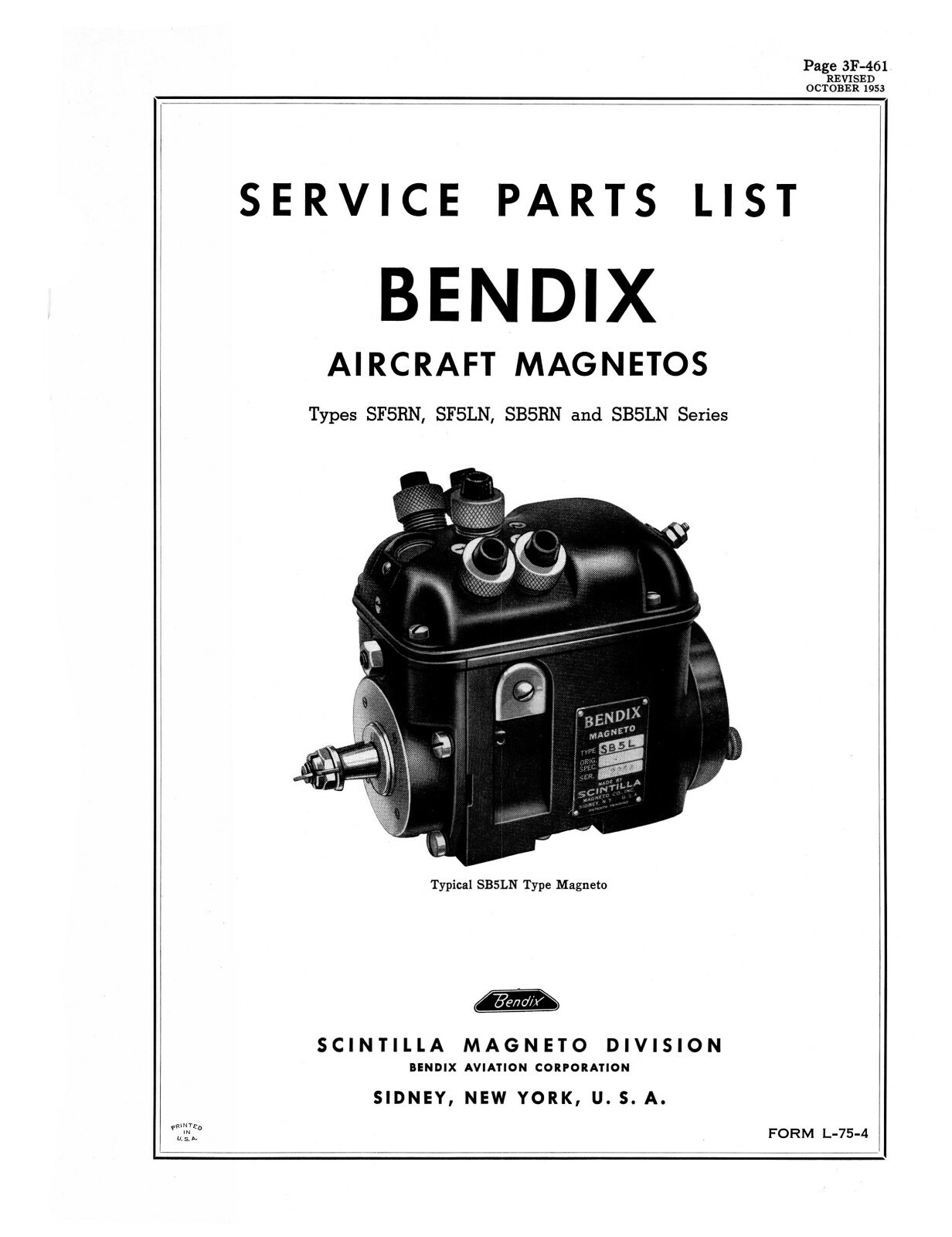 Bendix Scintilla SB, SF Series Magnetos Service Instructions Manual #782
