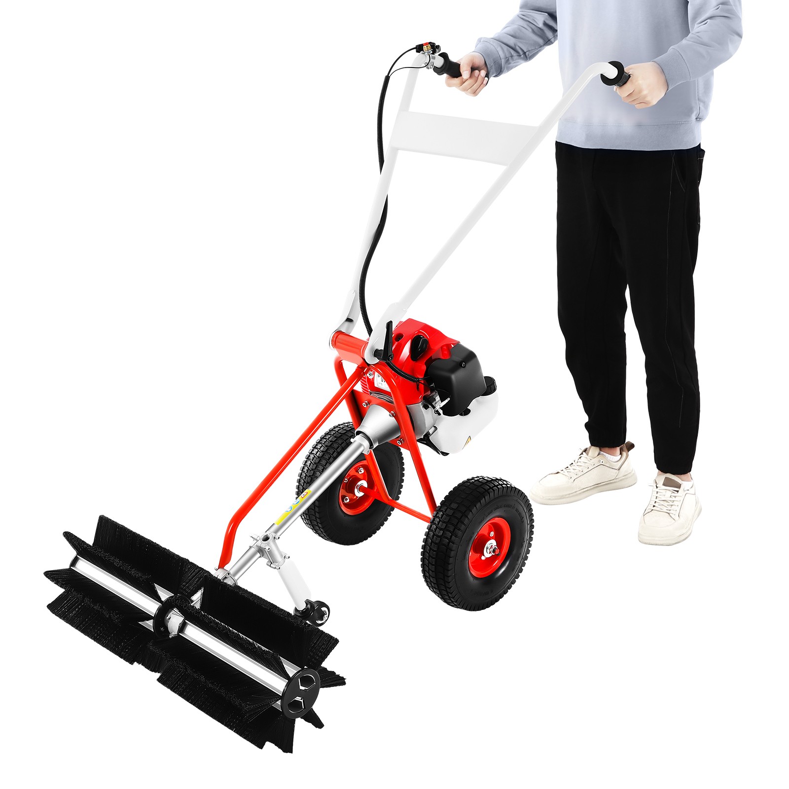 43CC 1.7HP Walk Behind Power Sweeper Broom 2-Stroke Gas Engine Sweeper Lawn Turf