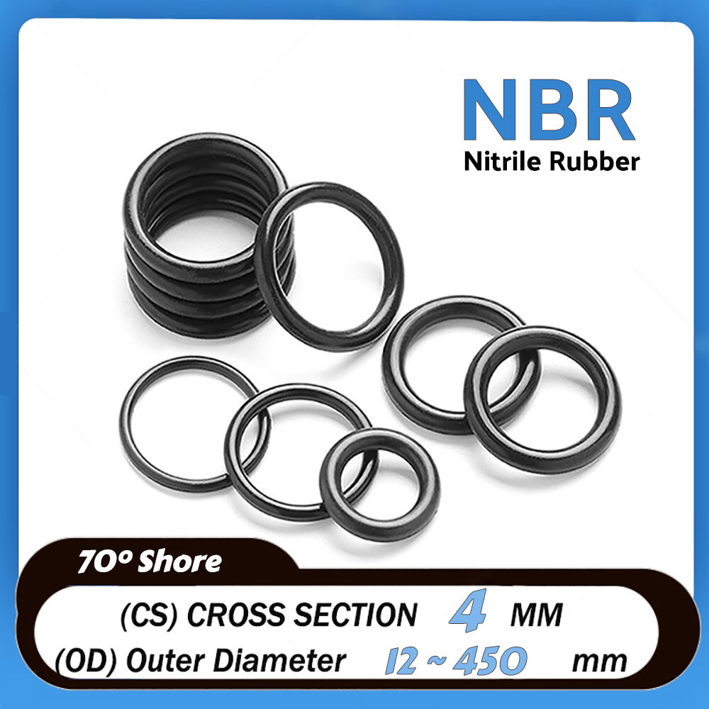 O-Rings 4mm Cross Section NBR Nitrile Rubber 12mm~450mm ID Oil Resistant Seals