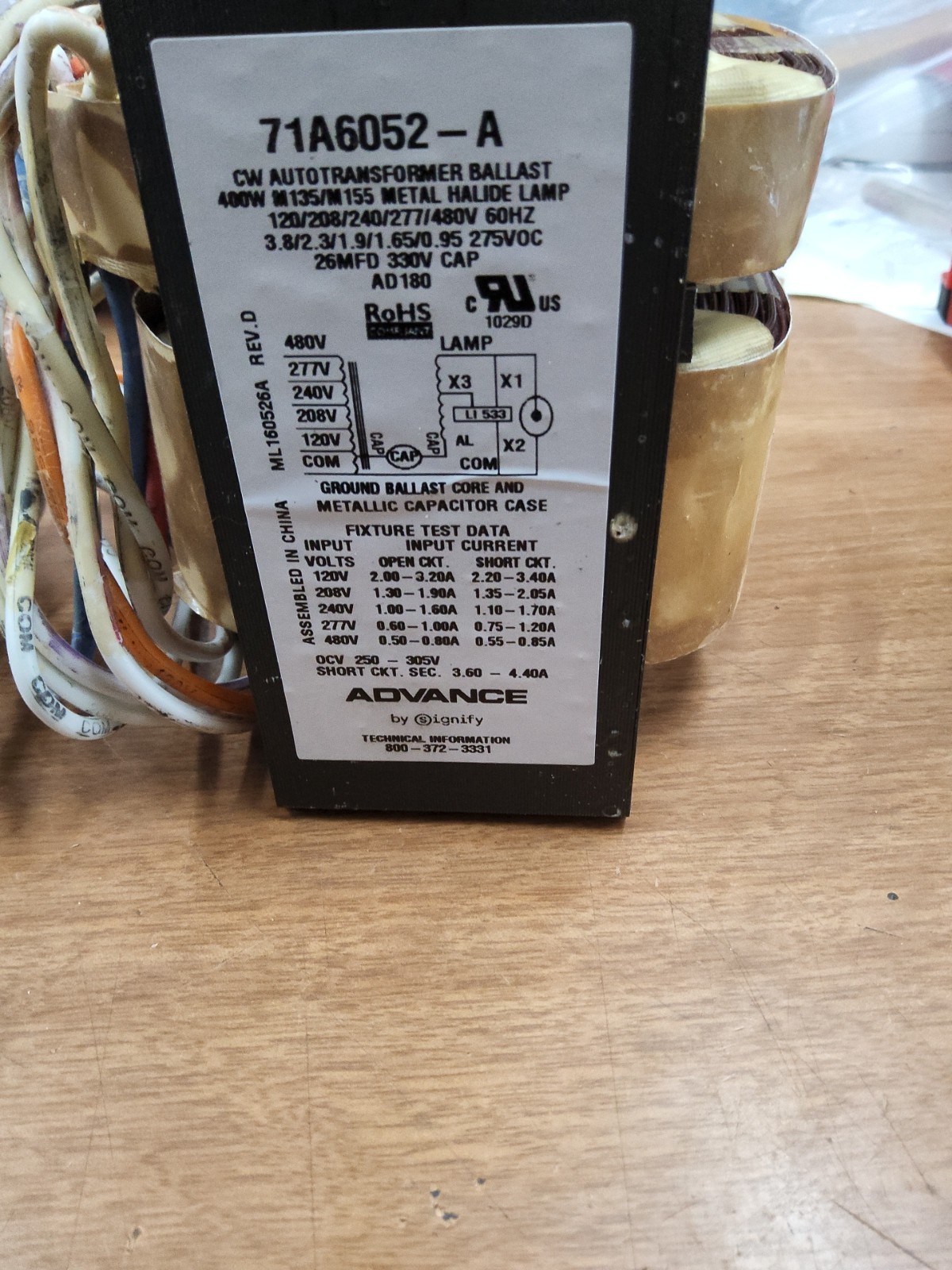 Advance 71A6052-A 400W Metal Halide Magnetic Ballast – Genuine OEM. SB4