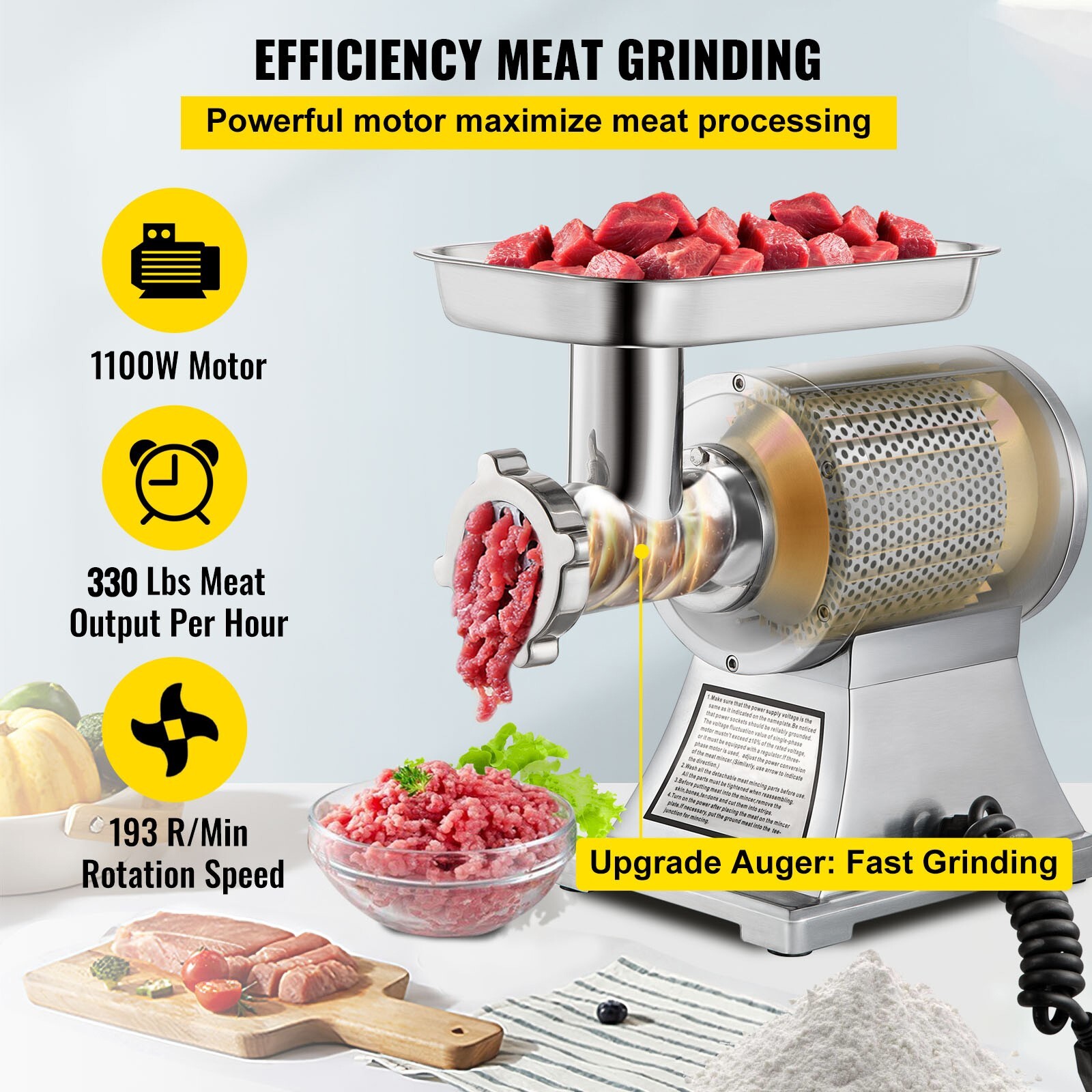 550lbs/H Electric Meat Grinder Mincer 1.5HP Commercial Sausage Stuffer Filler