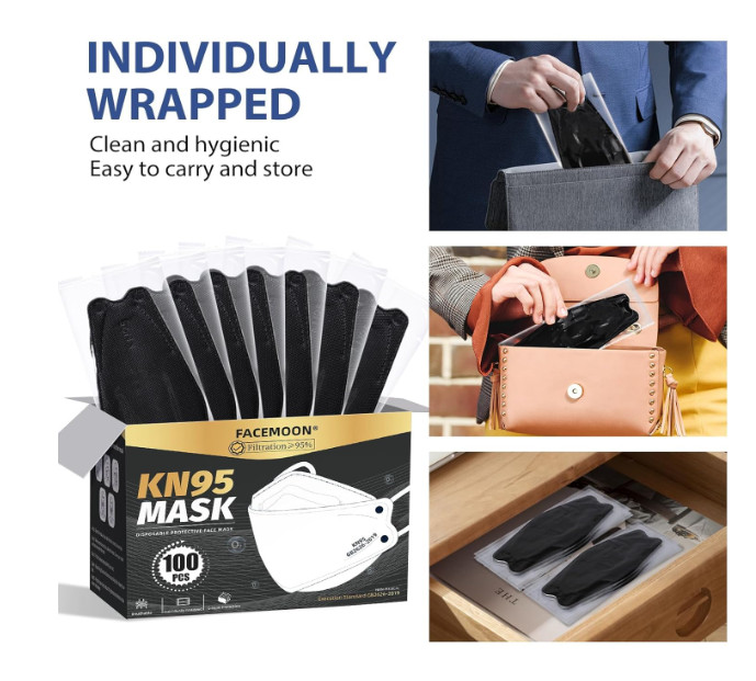 KN95 Face Mask Disposable Adults – 100 Pack 5 Layer Protection Adjustable KN95