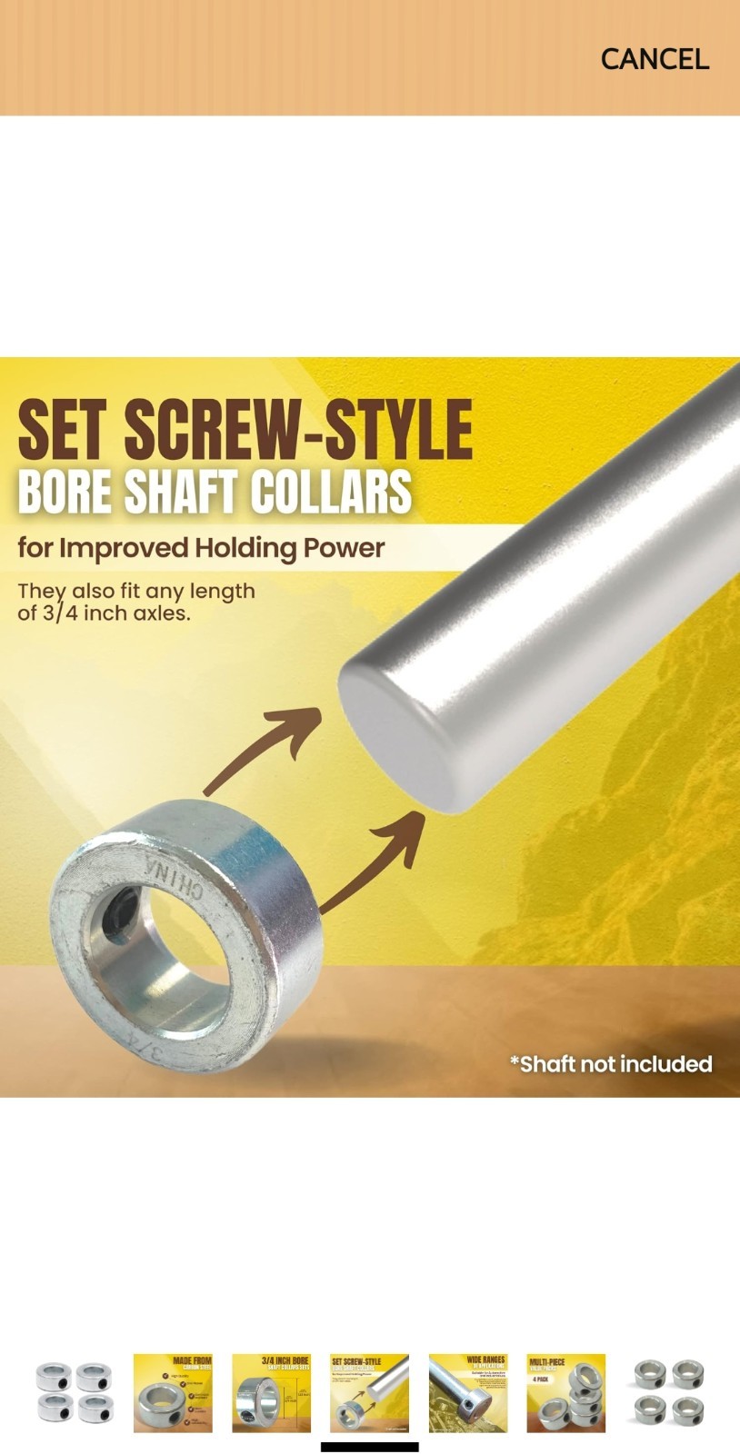 3/4” Bore (10 PCS) Set solid shaft collar, zinc plated. FREE SHIPPING