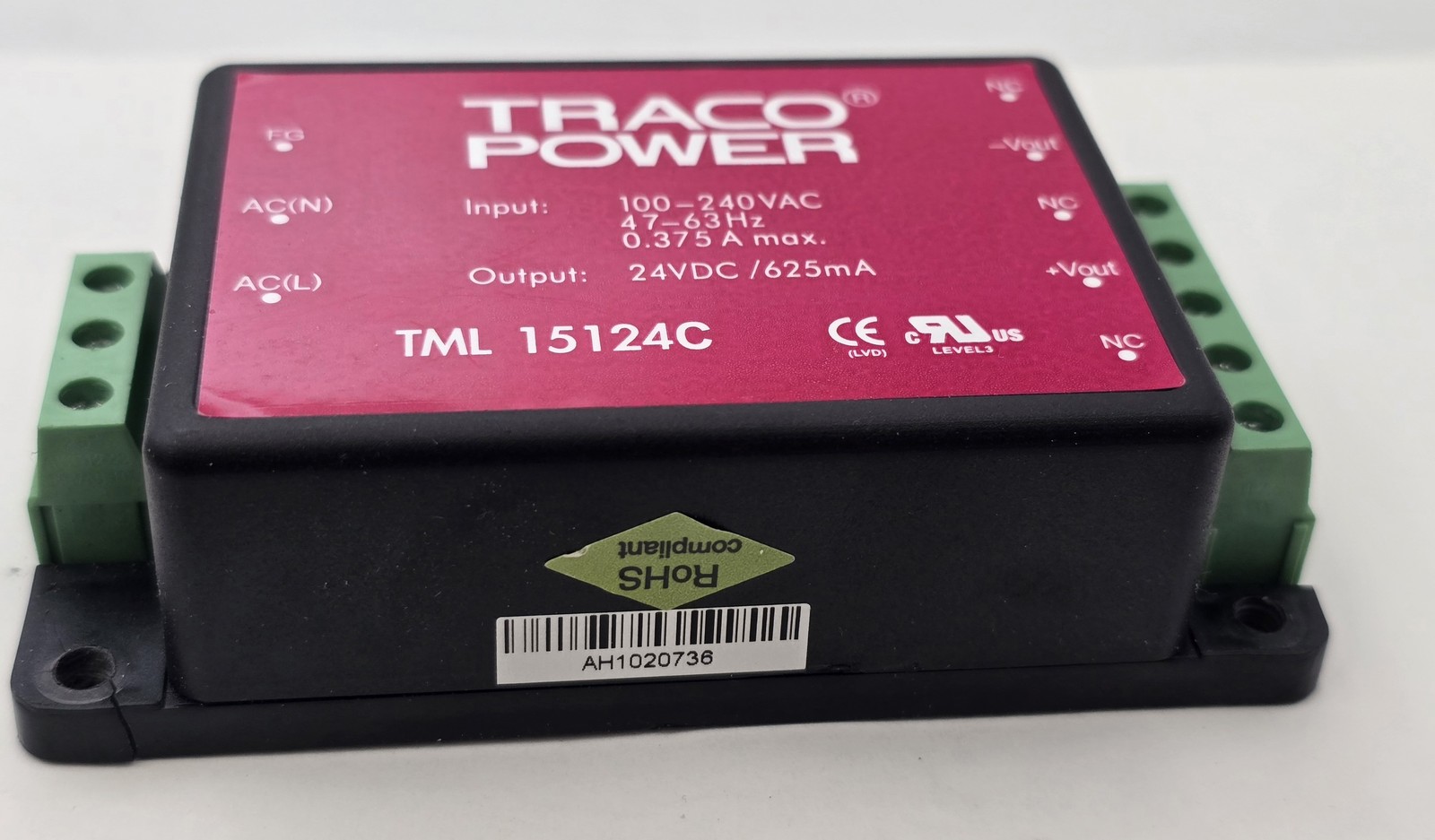 Traco Power TML 15124C Power Supply Input 100-240VAC Output 24vdc