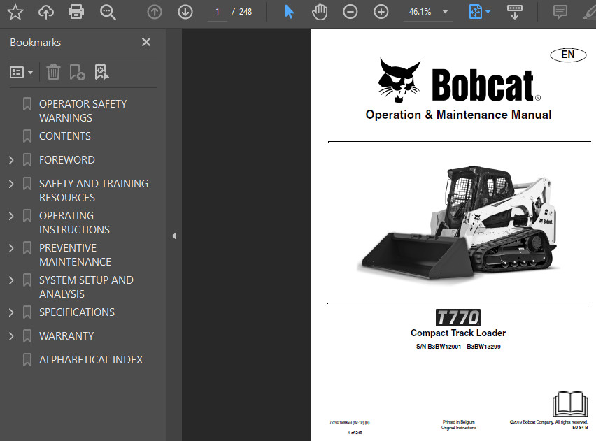 BOBCAT T770 COMPACT TRACK LOADER OPERATORS SERVICE REPAIR SHOP MANUAL PDF USB
