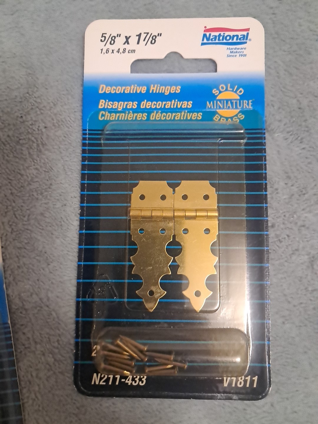 7 Pk of 2 Brass Miniature Decorative Hinge 5/8 In. x 1-7/8 In. National N211-433