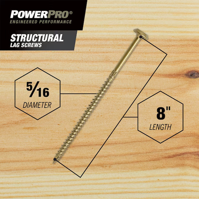 Power Pro 48926 Structural Lag Screws 5/16 x 8″, T-30 Box of 30