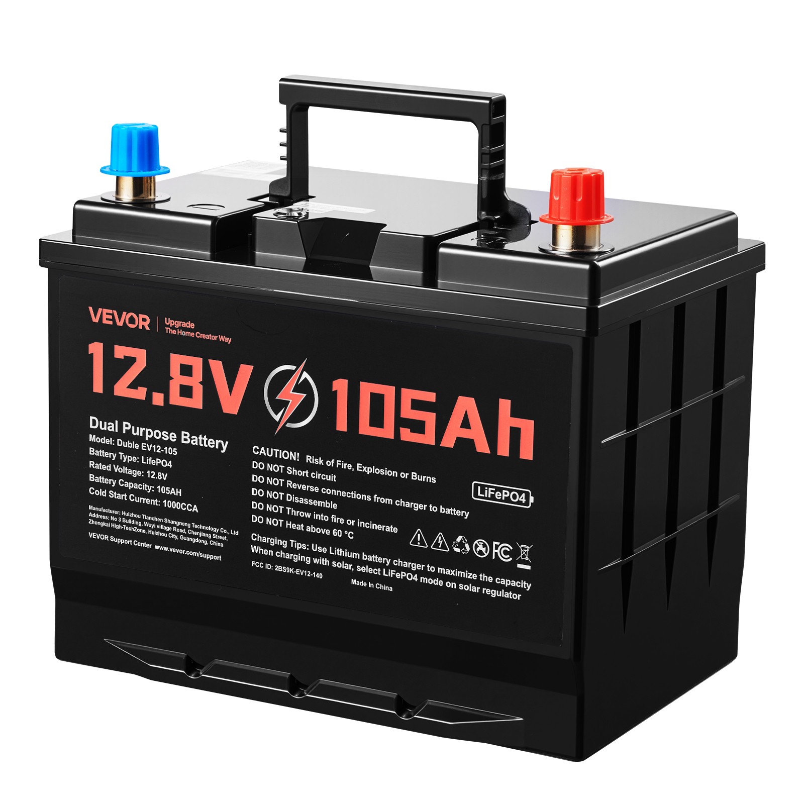 VEVOR 12V 105Ah Dual Purpose LiFePO4 Lithium Battery 1000 CCA Starter Deep Cycle