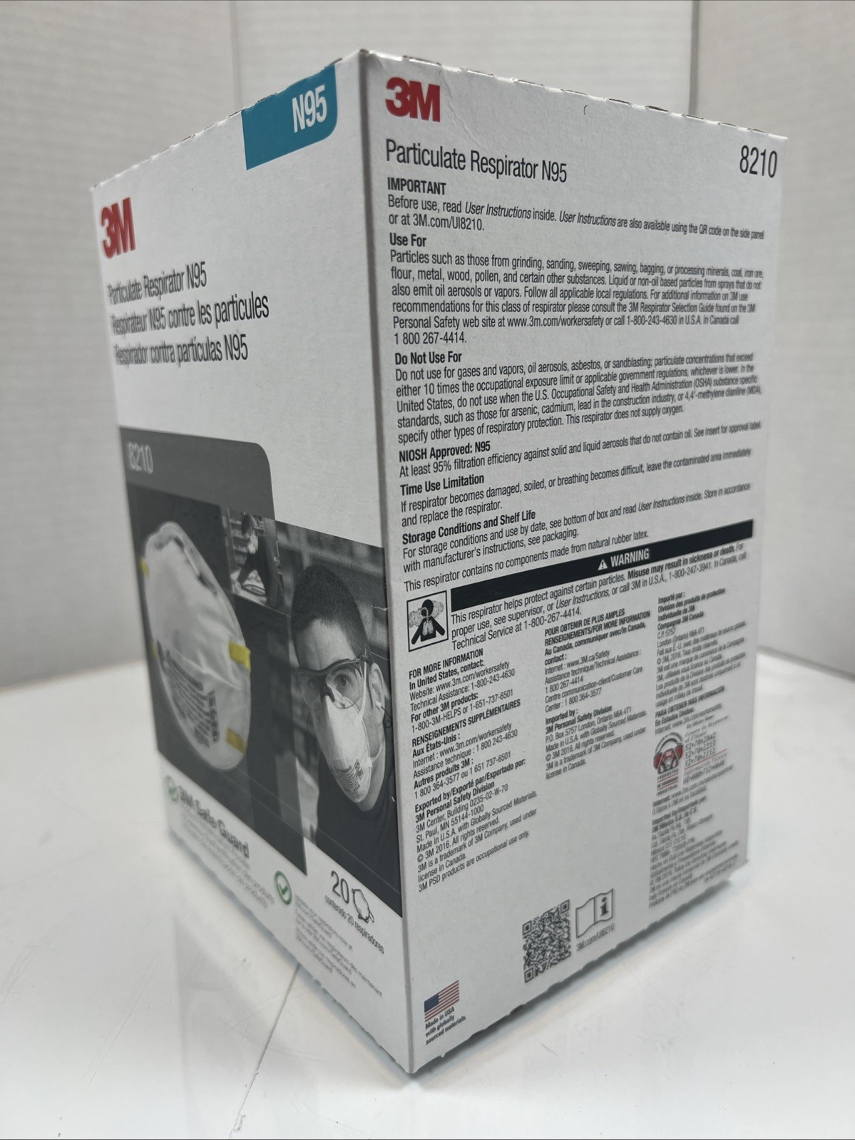 3M 8210 N95 Particulate Respirator NIOSH Approved Face Masks 1 Box of 20