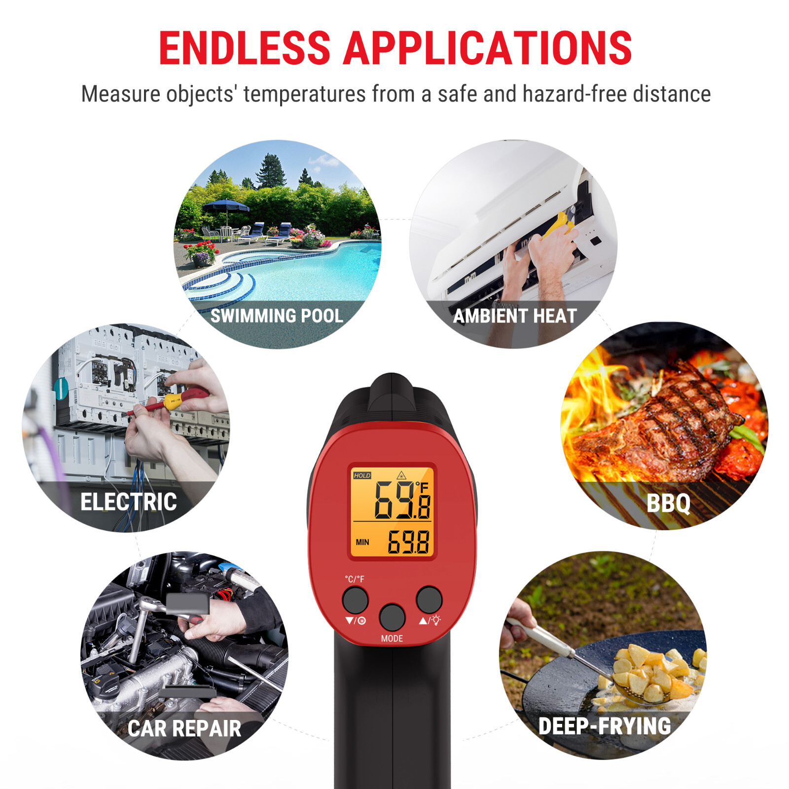 Non-Contact IR Laser Infrared Digital Temperature Thermometer Gun LCD Pyrometers