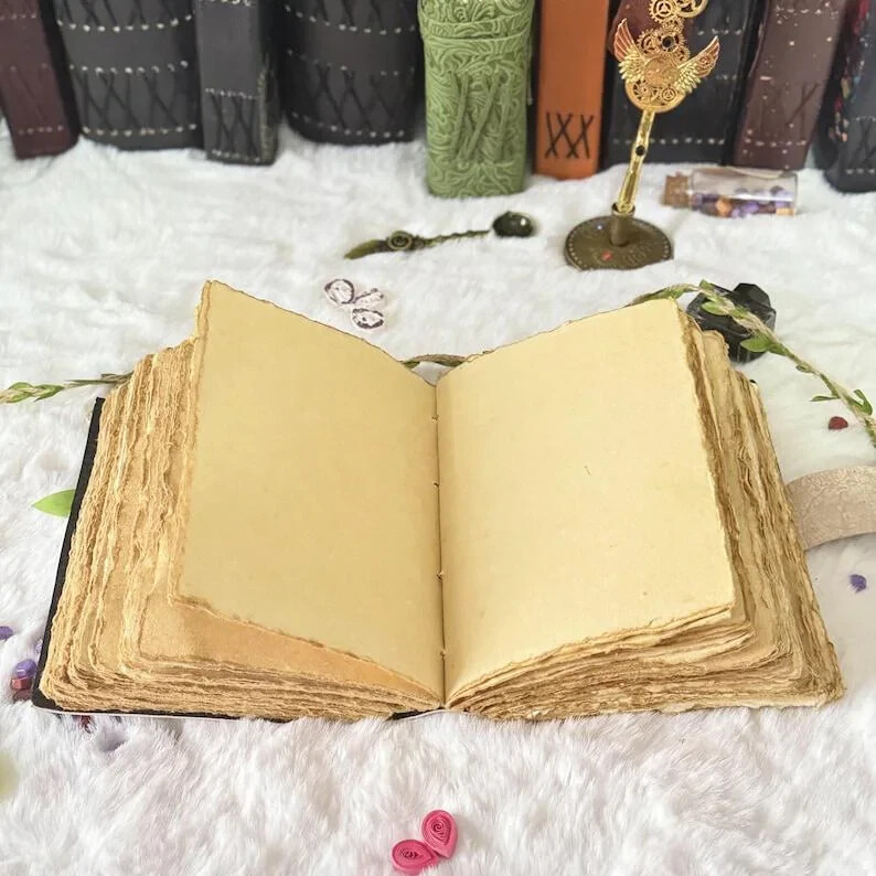 400 Pages – Grimoire Fox Leather Journal Blank Spell book of shadows Fat journal
