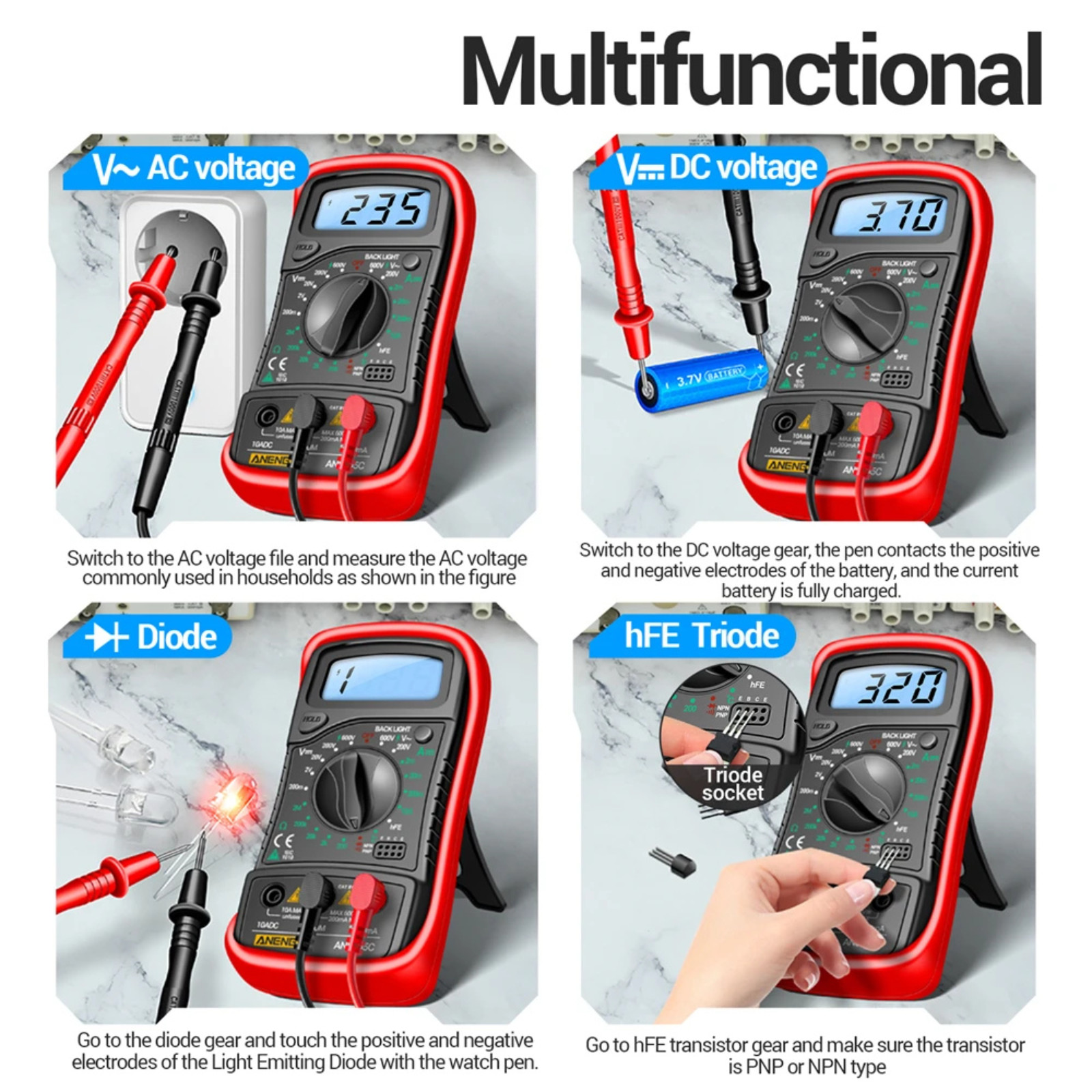 Professional Digital Multimeter Voltmeter Ohmmeter Ammeter Multi Tester Meter
