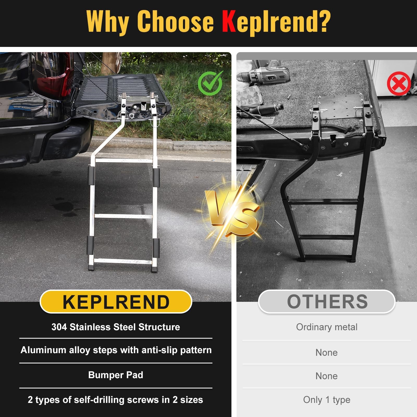 Tailgate Ladder for Pickup Trucks Bed Universal Fit – Rust-Proof Stainless St…
