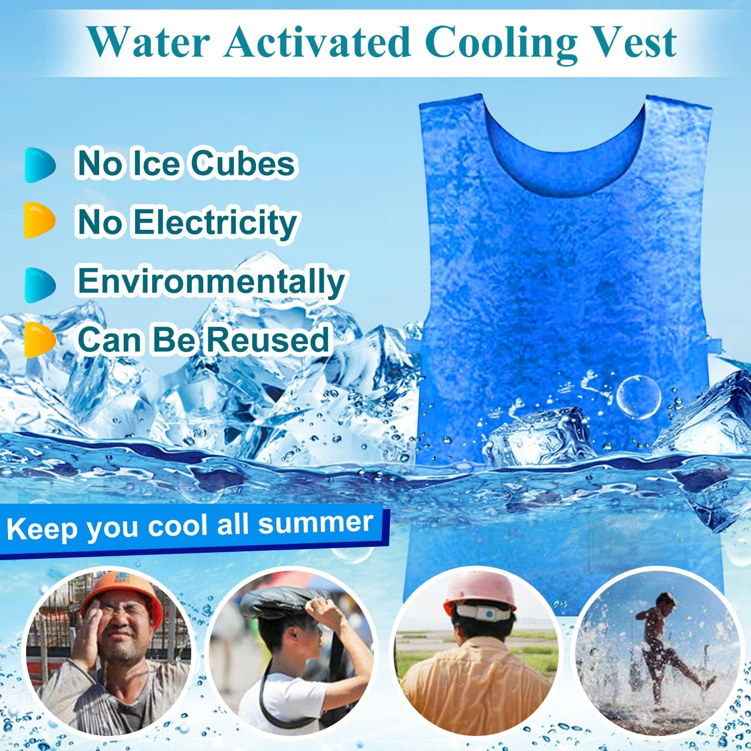 Evaporative Cooling Vest for Men Women: Water Activated Ice Cold Vest for Hot We