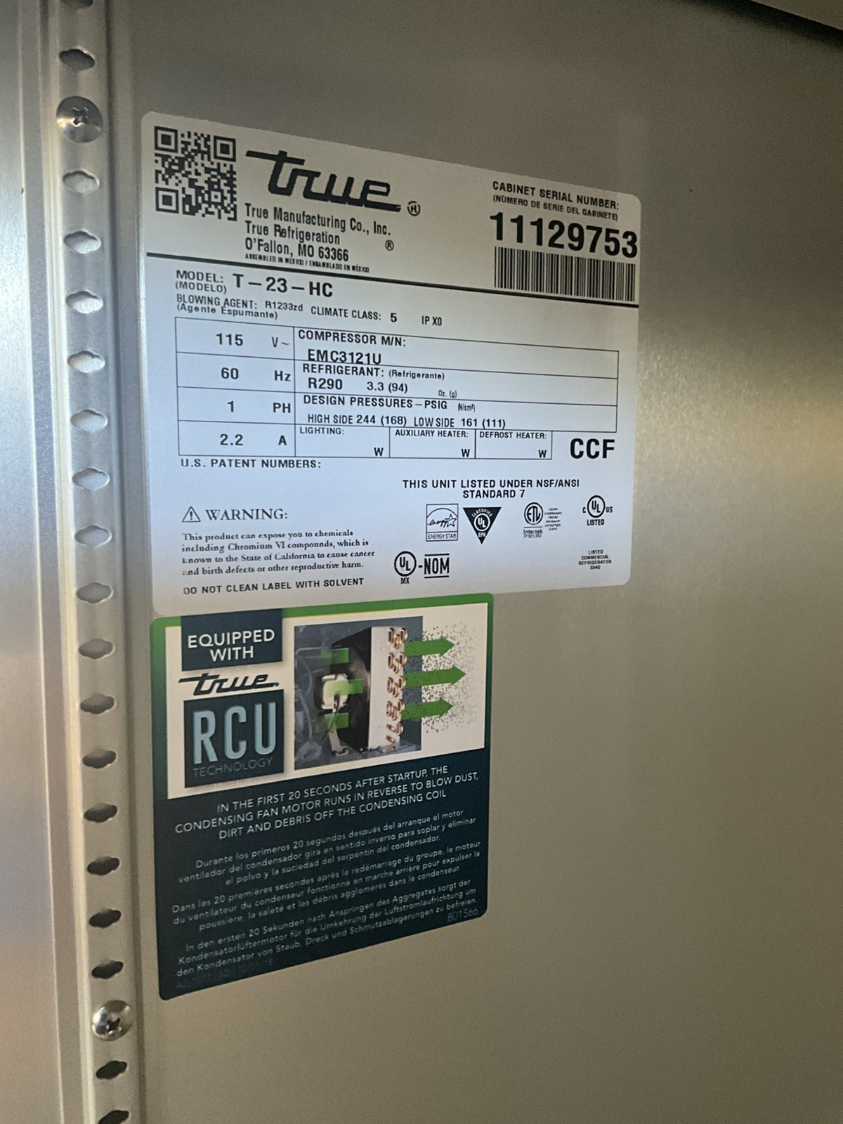 New 2025 True T-23-HC 23cf Single Door Reach In Refrigerator on casters
